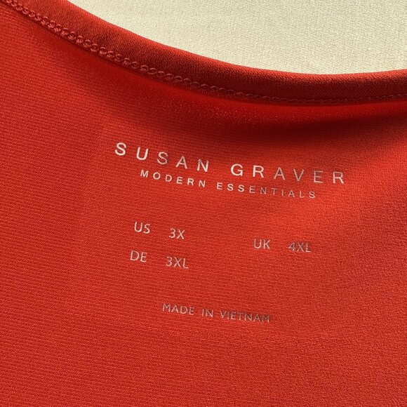 Susan Graver Women's Top Plus Size 3X Solid Red Square Neck Liquid Knit Pullover - Picture 3 of 7